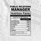 Funny Public Relations Manager Nutrition Facts Editable Vector T-shirt Design in Ai Svg Png Files