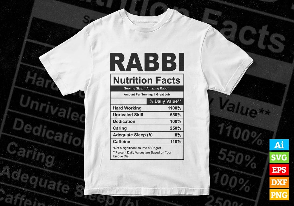 Funny Rabbi Nutrition Facts Editable Vector T-shirt Design in Ai Svg Png Files