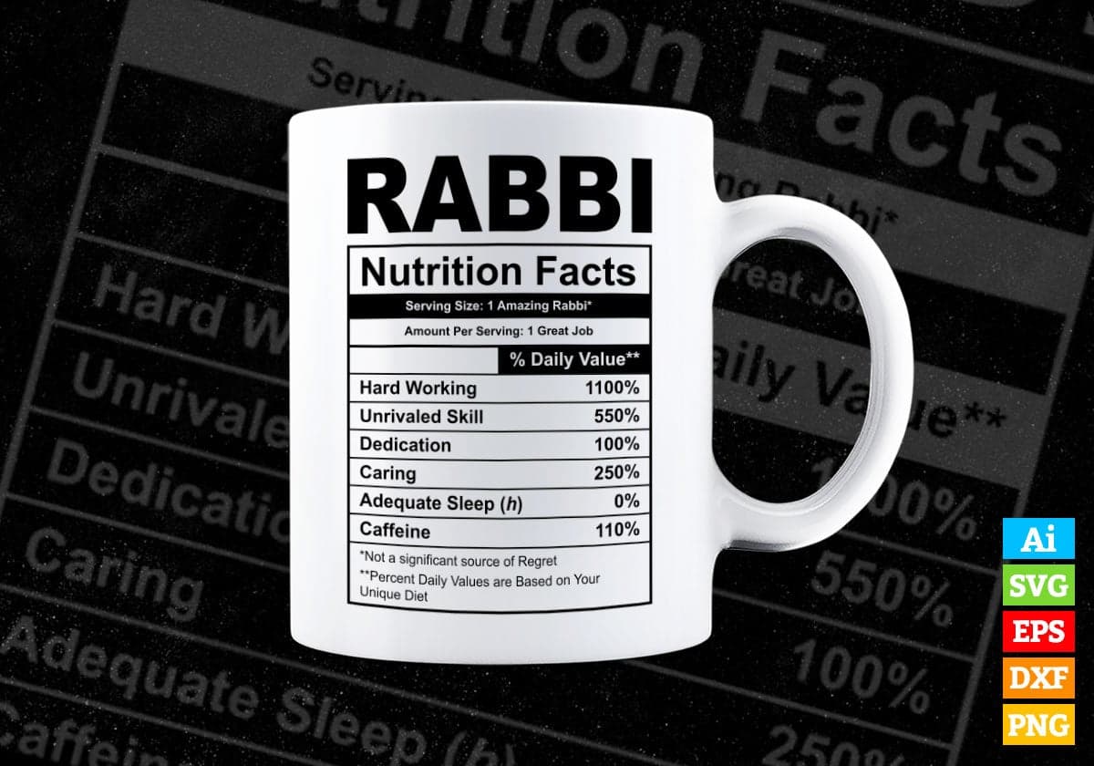 Funny Rabbi Nutrition Facts Editable Vector T-shirt Design in Ai Svg Png Files