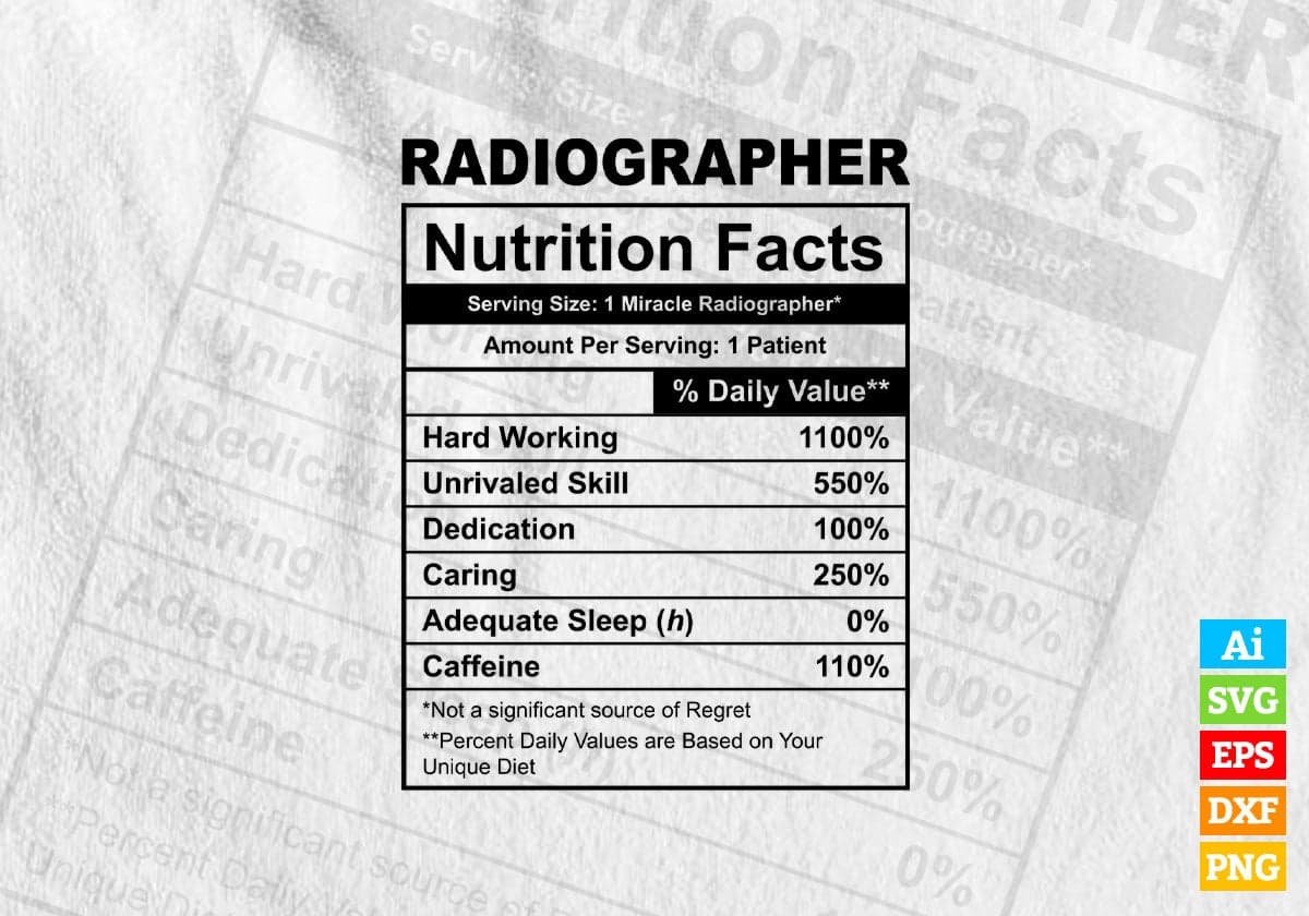 Funny Radiographer Nutrition Facts Editable Vector T-shirt Design in Ai Svg Png Files
