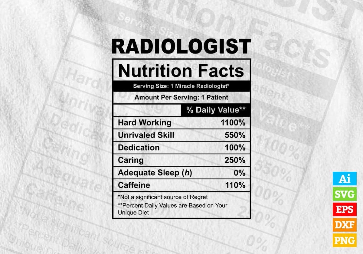 Funny Radiologist Nutrition Facts Editable Vector T-shirt Design in Ai Svg Png Files