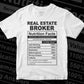Funny Real Estate Broker Nutrition Facts Editable Vector T-shirt Design in Ai Svg Png Files