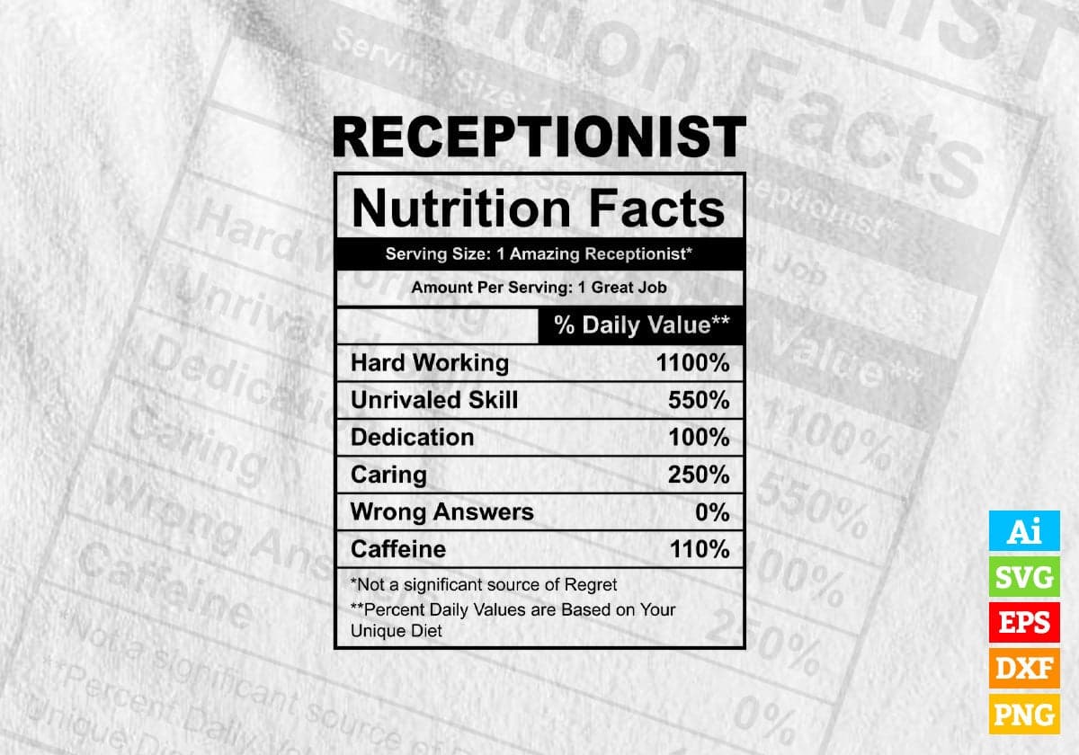 Funny Receptionist Nutrition Facts Editable Vector T-shirt Design in Ai Svg Png Files