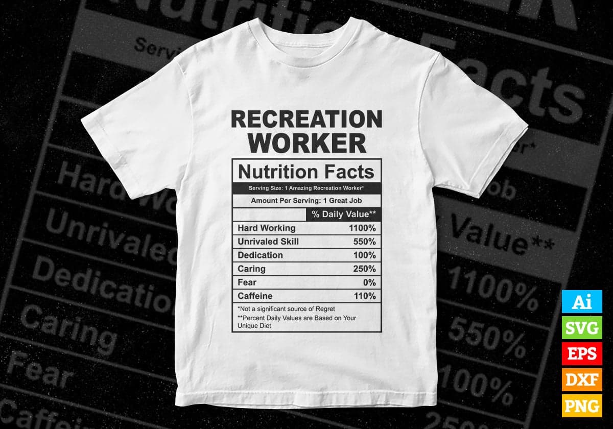 Funny Recreation Nutrition Facts Editable Vector T-shirt Design in Ai Svg Png Files