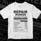 Funny Repair Worker Nutrition Facts Editable Vector T-shirt Design in Ai Svg Png Files