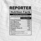 Funny Reporter Nutrition Facts Editable Vector T-shirt Design in Ai Svg Png Files