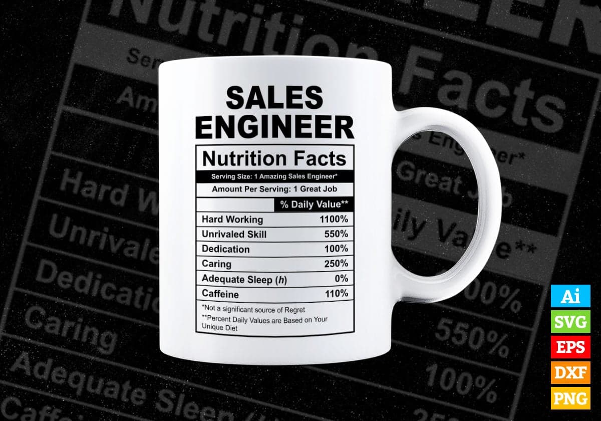 Funny Sales Engineer Nutrition Facts Editable Vector T-shirt Design in Ai Svg Png Files
