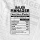 Funny Sales Manager Nutrition Facts Editable Vector T-shirt Design in Ai Svg Png Files