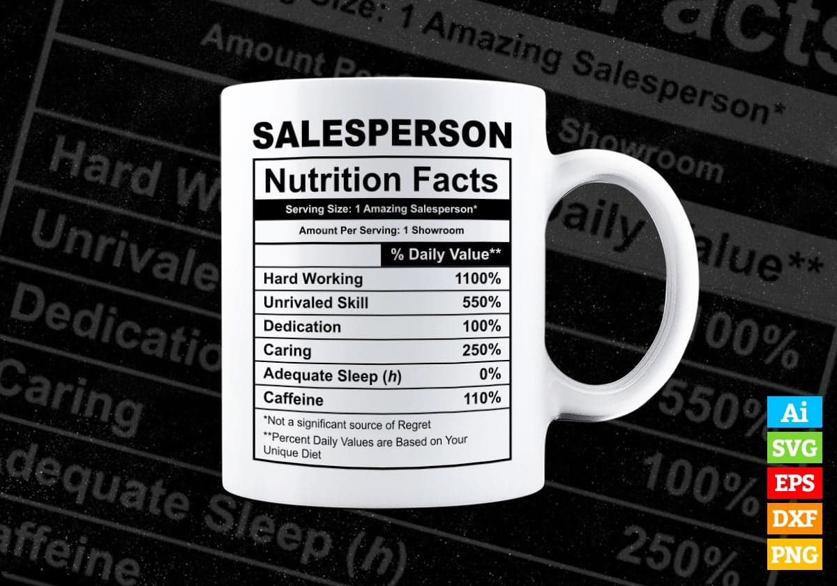 Funny Salesperson Nutrition Facts Editable Vector T-shirt Design in Ai Svg Png Files