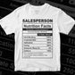 Funny Salesperson Nutrition Facts Editable Vector T-shirt Design in Ai Svg Png Files