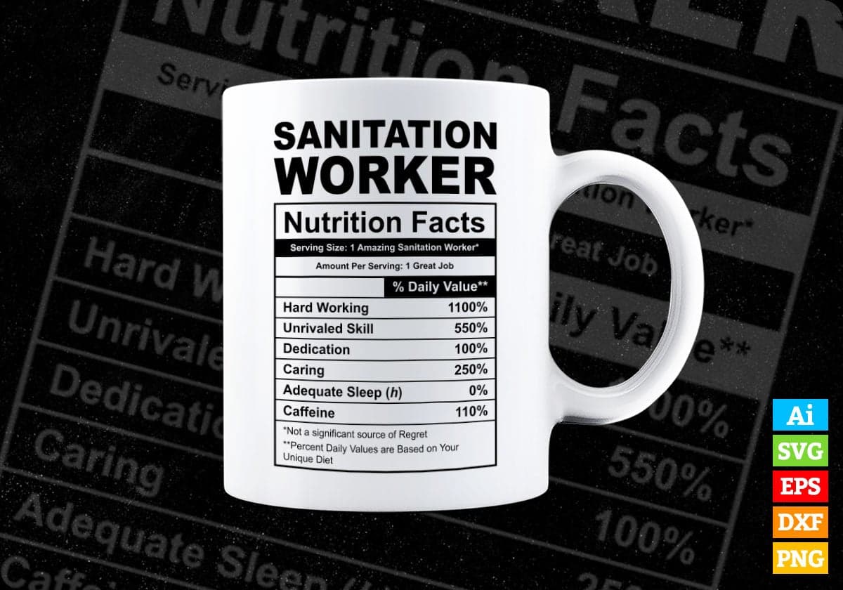 Funny Sanitation Worker Nutrition Facts Editable Vector T-shirt Design in Ai Svg Png Files