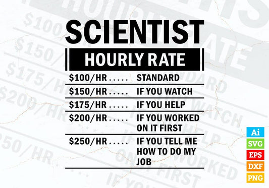 Funny Scientist Hourly Rate Editable Vector T-shirt Design in Ai Svg Files