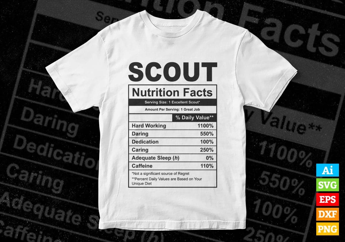 Funny Scout Nutrition Facts Editable Vector T-shirt Design in Ai Svg Png Files