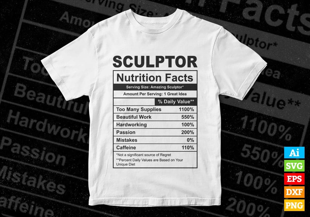 Funny Sculptor Nutrition Facts Editable Vector T-shirt Design in Ai Svg Png Files