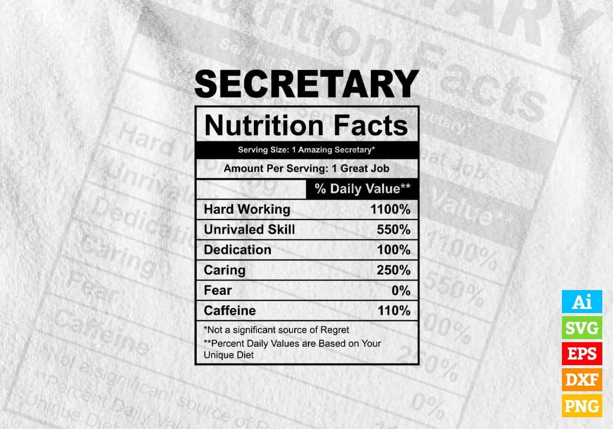 Funny Secretary Nutrition Facts Editable Vector T-shirt Design in Ai Svg Png Files