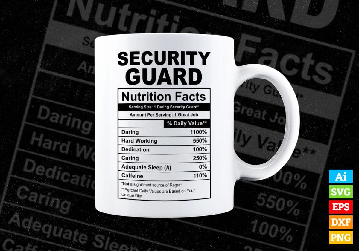 Funny Security Guard Nutrition Facts Editable Vector T-shirt Design in Ai Svg Png Files