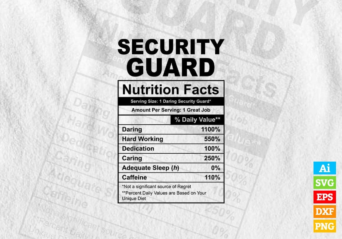 Funny Security Guard Nutrition Facts Editable Vector T-shirt Design in Ai Svg Png Files