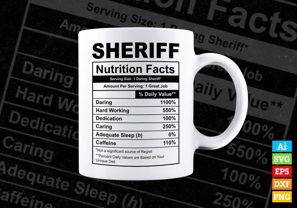 Funny Sheriff Nutrition Facts Editable Vector T-shirt Design in Ai Svg Png Files