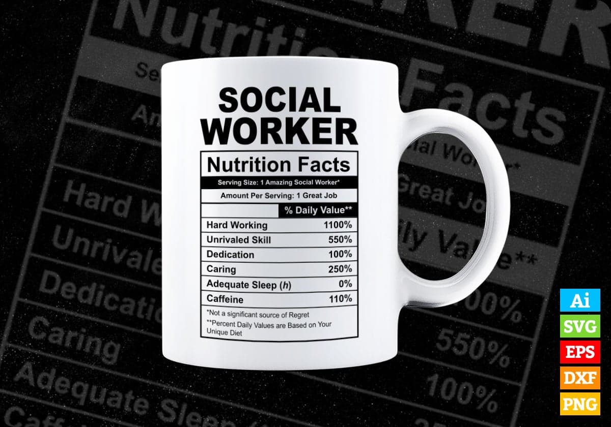 Funny Social Worker Nutrition Facts Editable Vector T-shirt Design in Ai Svg Png Files