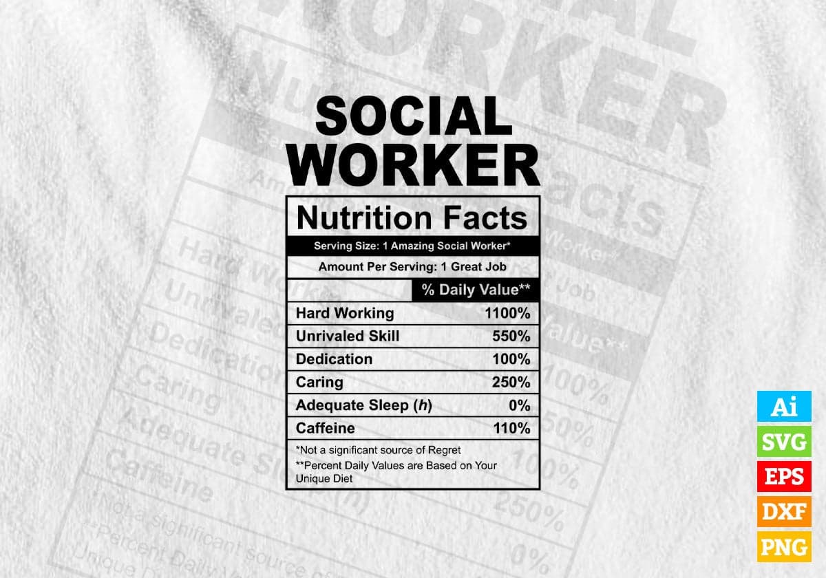 Funny Social Worker Nutrition Facts Editable Vector T-shirt Design in Ai Svg Png Files