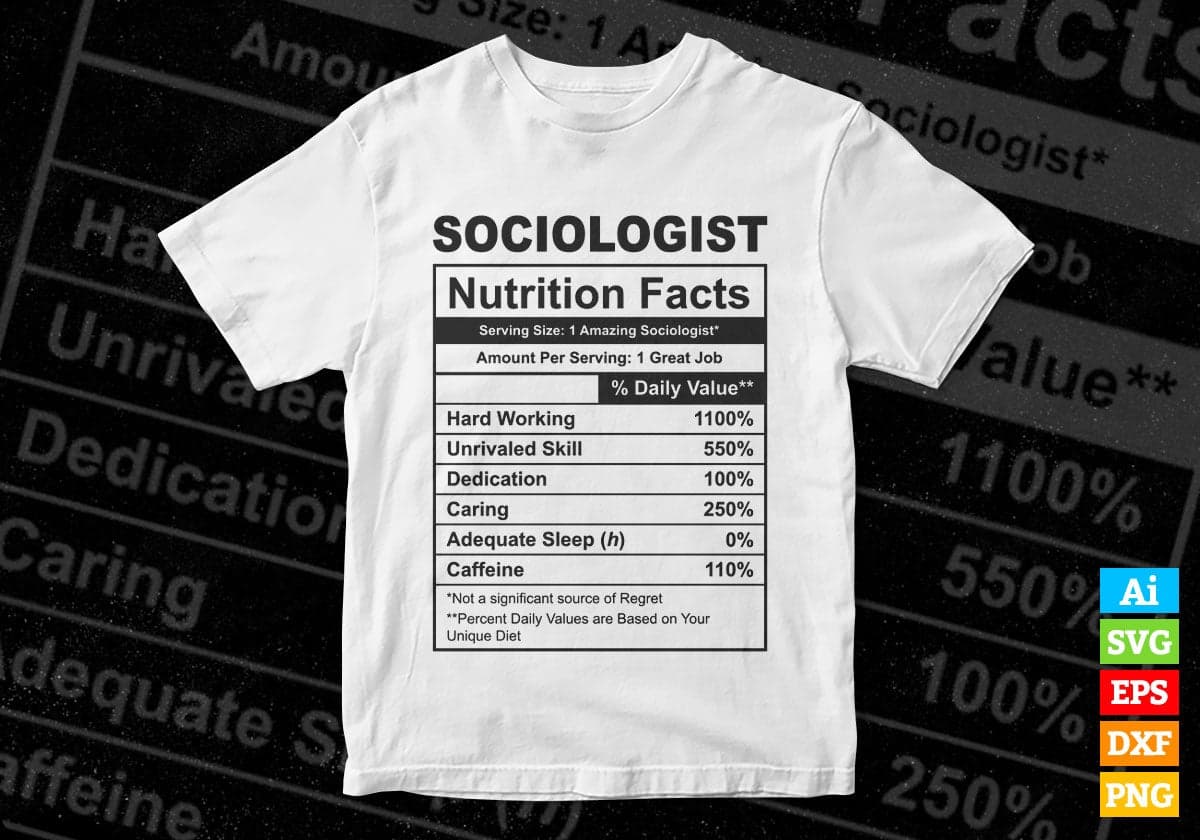 Funny Sociologist Nutrition Facts Editable Vector T-shirt Design in Ai Svg Png Files