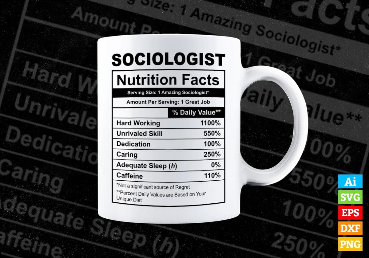 Funny Sociologist Nutrition Facts Editable Vector T-shirt Design in Ai Svg Png Files