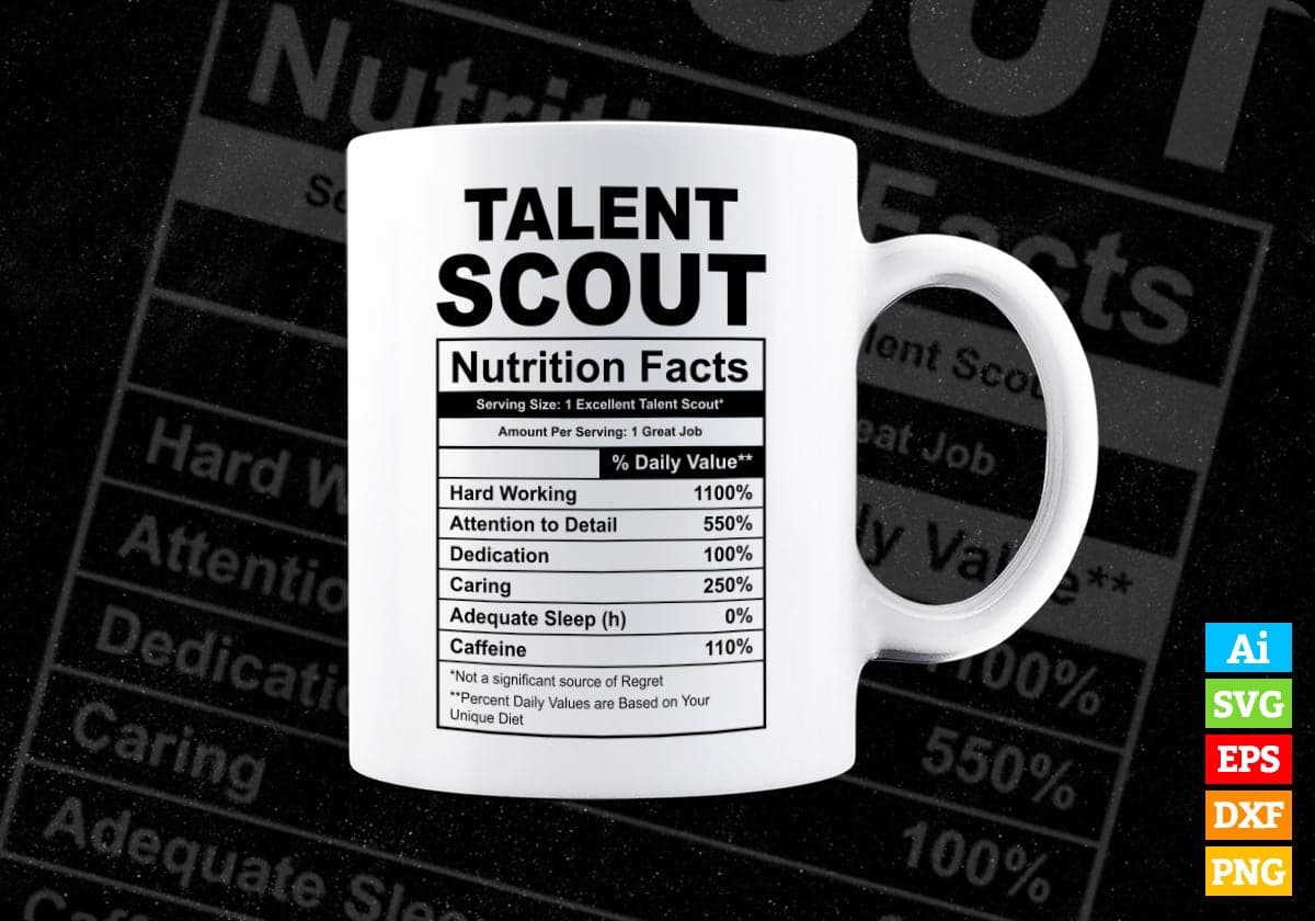 Funny Talent Scout Nutrition Facts Editable Vector T-shirt Design in Ai Svg Png Files