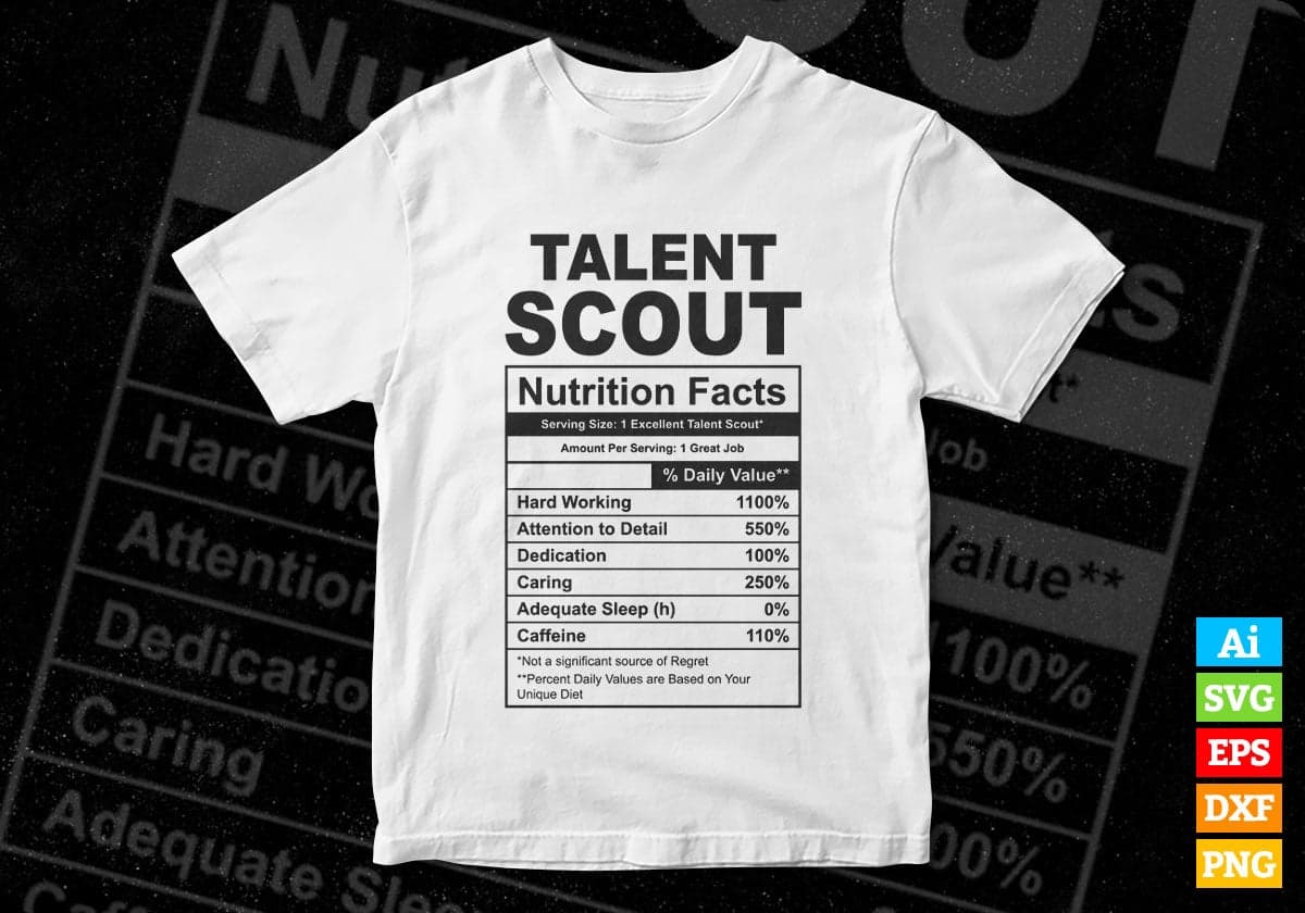 Funny Talent Scout Nutrition Facts Editable Vector T-shirt Design in Ai Svg Png Files