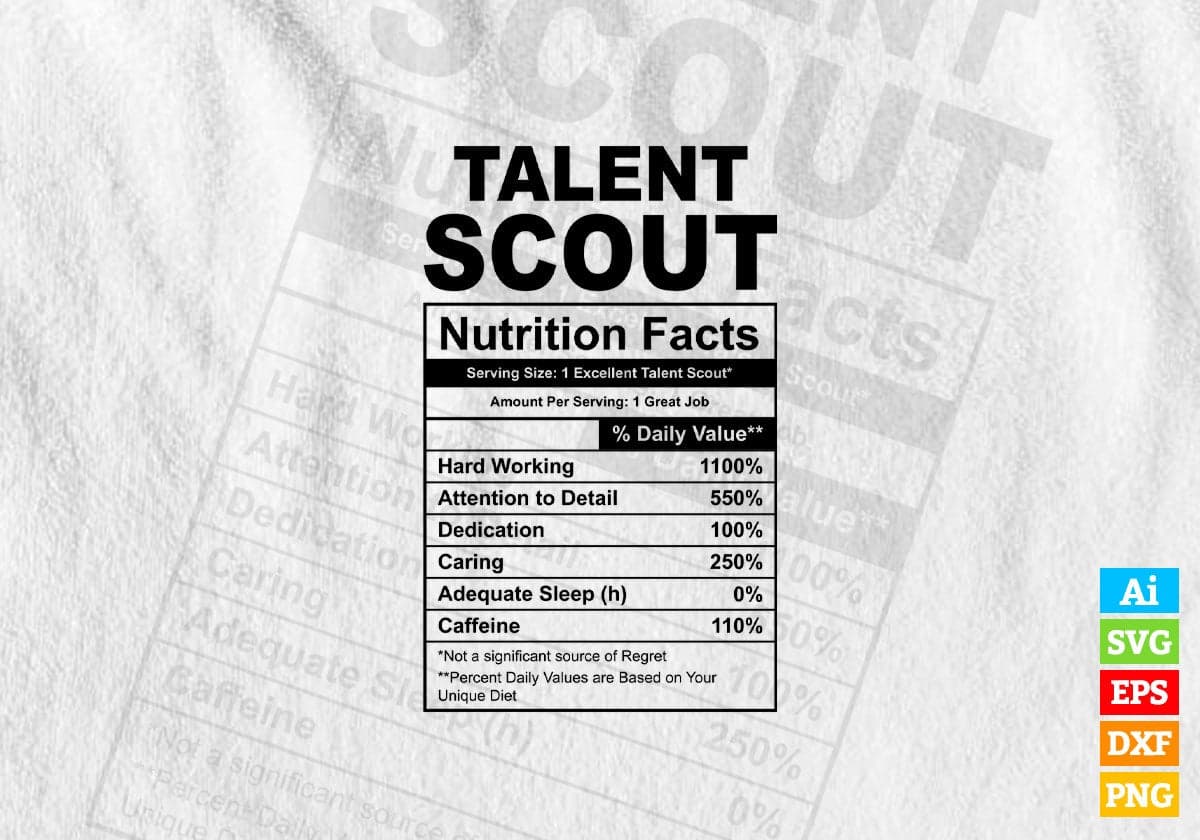 Funny Talent Scout Nutrition Facts Editable Vector T-shirt Design in Ai Svg Png Files