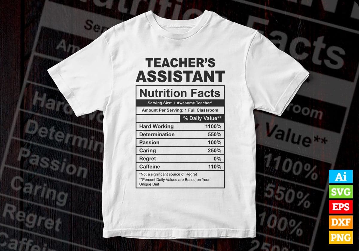 Funny Teacher's Assistant Nutrition Facts Editable Vector T-shirt Design in Ai Svg Png Files