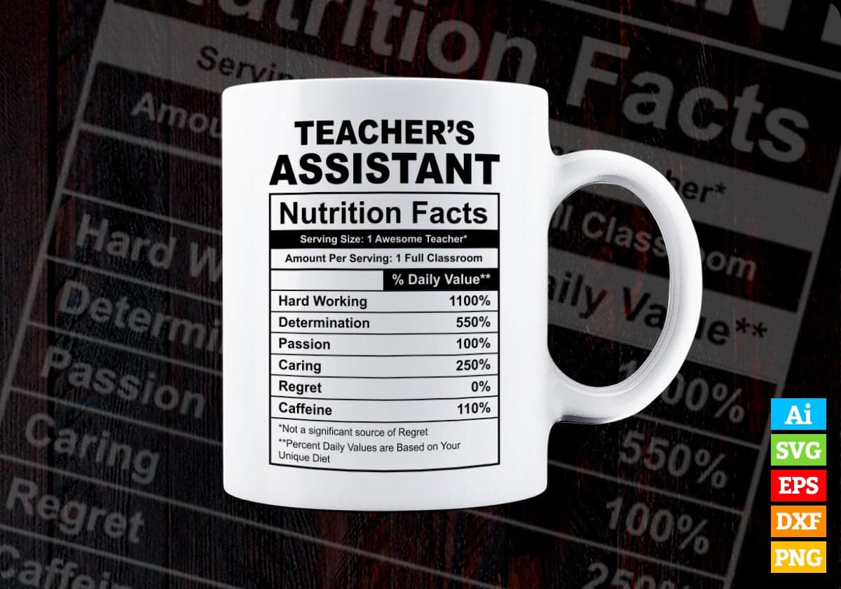 Funny Teacher's Assistant Nutrition Facts Editable Vector T-shirt Desi ...