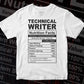 Funny Technical Writer Nutrition Facts Editable Vector T-shirt Design in Ai Svg Png Files