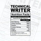 Funny Technical Writer Nutrition Facts Editable Vector T-shirt Design in Ai Svg Png Files