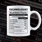 Funny Technologist Nutrition Facts Editable Vector T-shirt Design in Ai Svg Png Files
