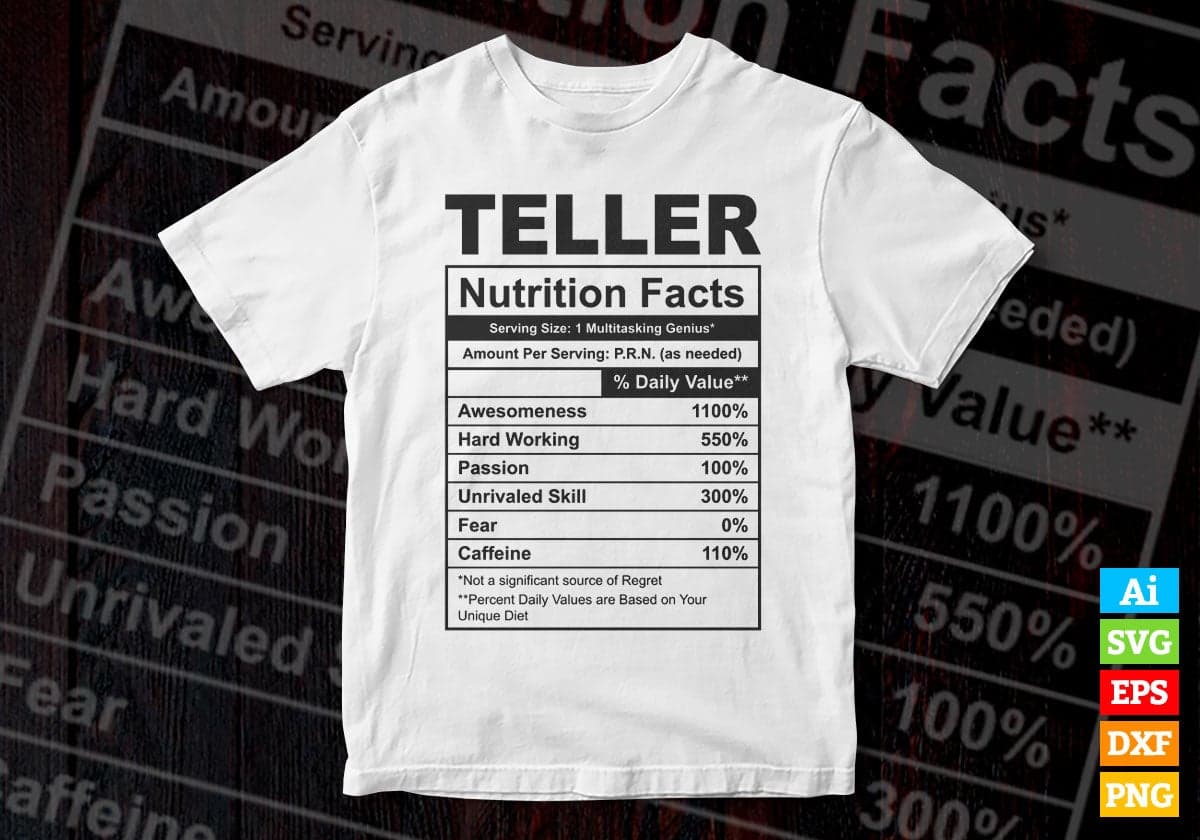 Funny Teller Nutrition Facts Editable Vector T-shirt Design in Ai Svg Png Files