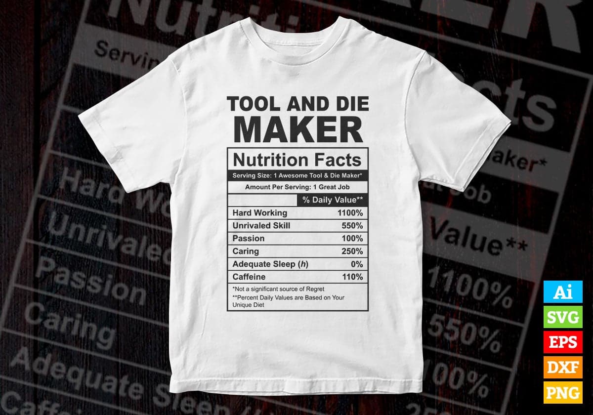 Funny Tool And Die Maker Nutrition Facts Editable Vector T-shirt Design in Ai Svg Png Files