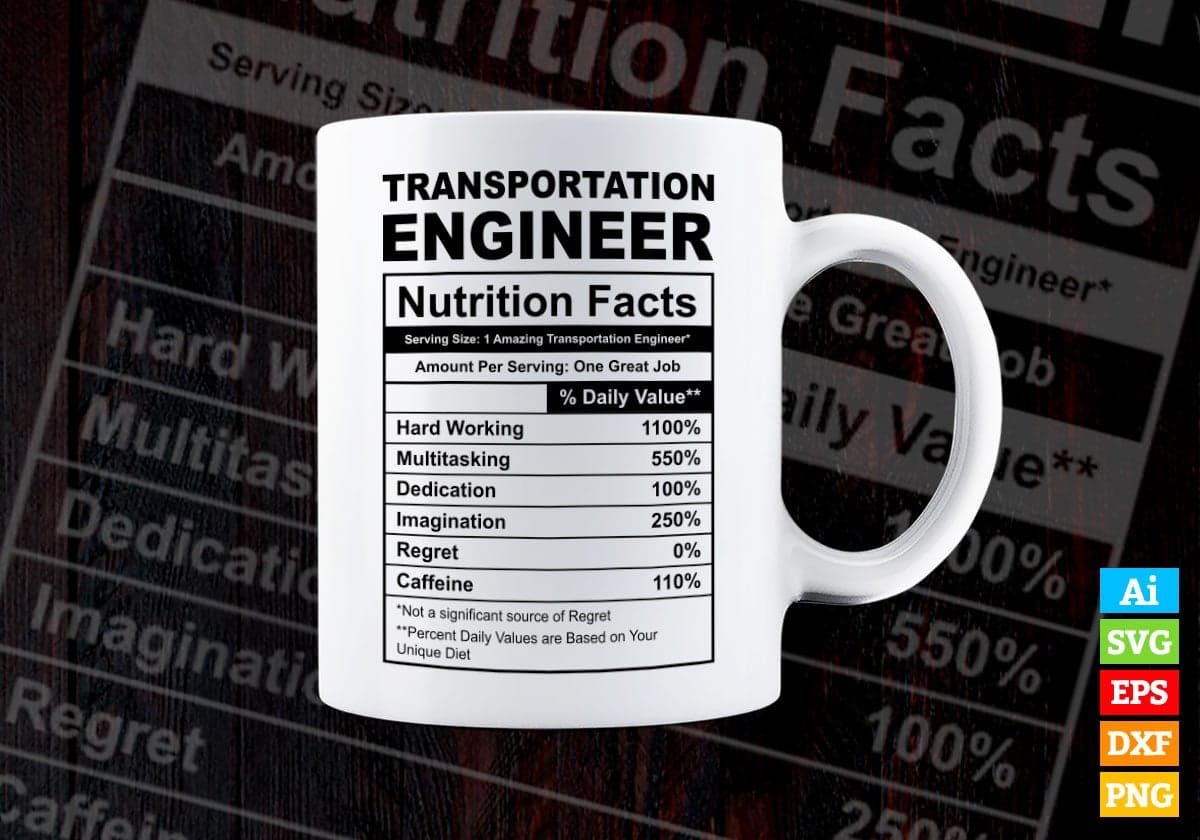 Funny Transportation Engineer Nutrition Facts Editable Vector T-shirt Design in Ai Svg Png Files