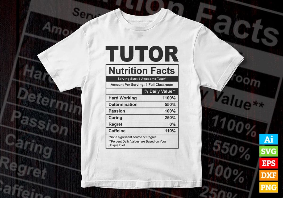 Funny Tutor Nutrition Facts Editable Vector T-shirt Design in Ai Svg Png Files