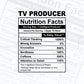 Funny Tv Producer Nutrition Facts Editable Vector T-shirt Design in Ai Svg Png Files