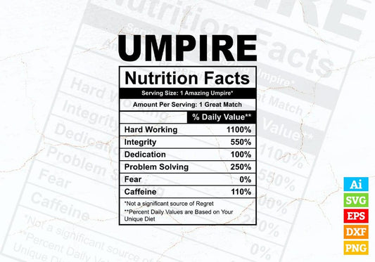Funny Umpire Nutrition Facts Editable Vector T-shirt Design in Ai Svg Png Files