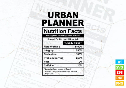 Funny Urban Planner Nutrition Facts Editable Vector T-shirt Design in Ai Svg Png Files