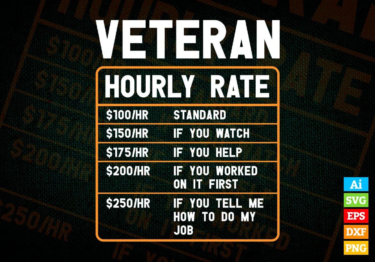 Funny Veteran Hourly Rate Editable Vector T shirt Design In Svg Png Printable Files