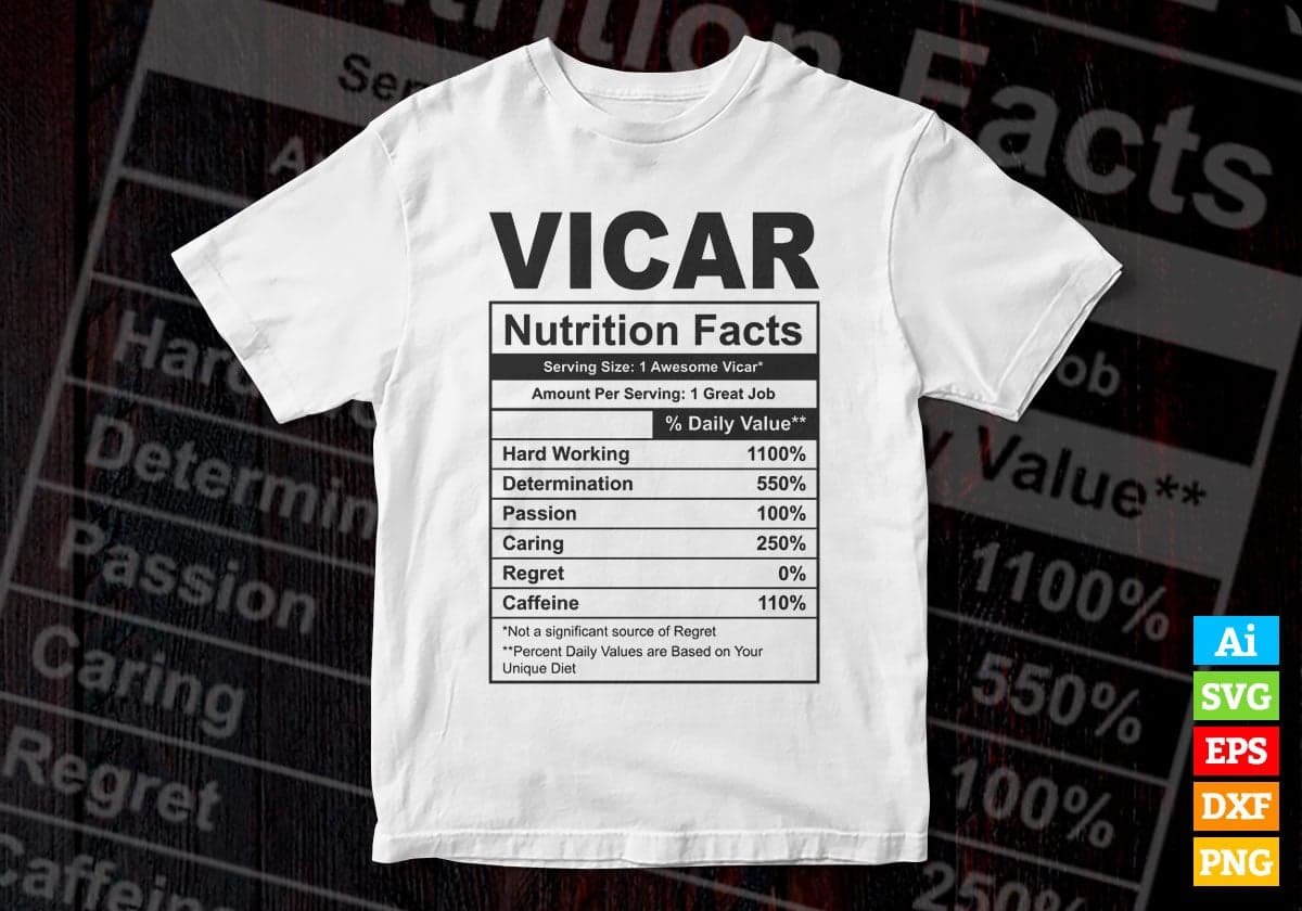 Funny Vicar Nutrition Facts Editable Vector T-shirt Design in Ai Svg Png Files