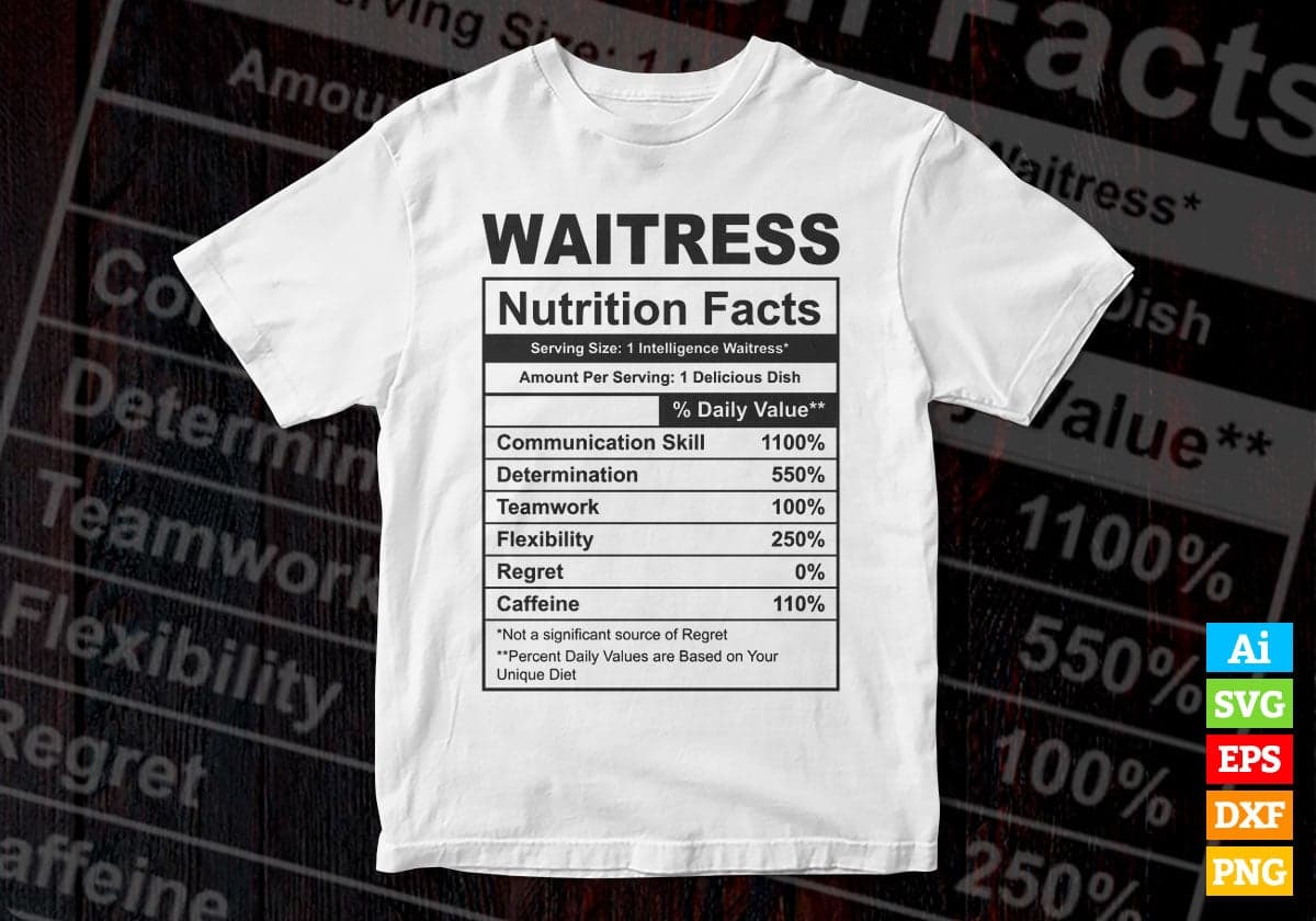 Funny Waitress Nutrition Facts Editable Vector T-shirt Design in Ai Svg Png Files