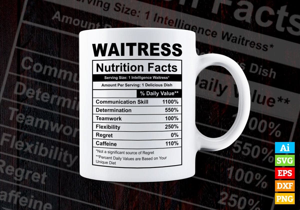 Funny Waitress Nutrition Facts Editable Vector T-shirt Design in Ai Svg Png Files