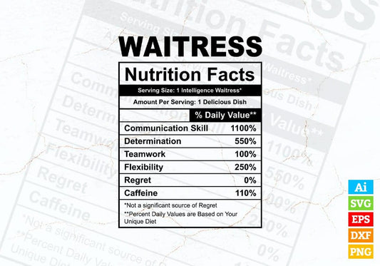 Funny Waitress Nutrition Facts Editable Vector T-shirt Design in Ai Svg Png Files