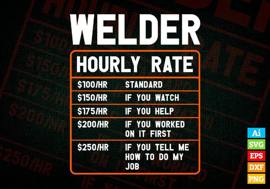Funny Welder Hourly Rate Editable Vector T shirt Design In Svg Png Printable Files