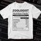 Funny Zoologist Nutrition Facts Editable Vector T-shirt Design in Ai Svg Png Files