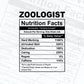 Funny Zoologist Nutrition Facts Editable Vector T-shirt Design in Ai Svg Png Files