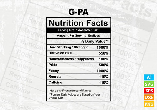 G-pa Nutrition Facts Father's Day Editable Vector T-shirt Design in Ai Svg Files